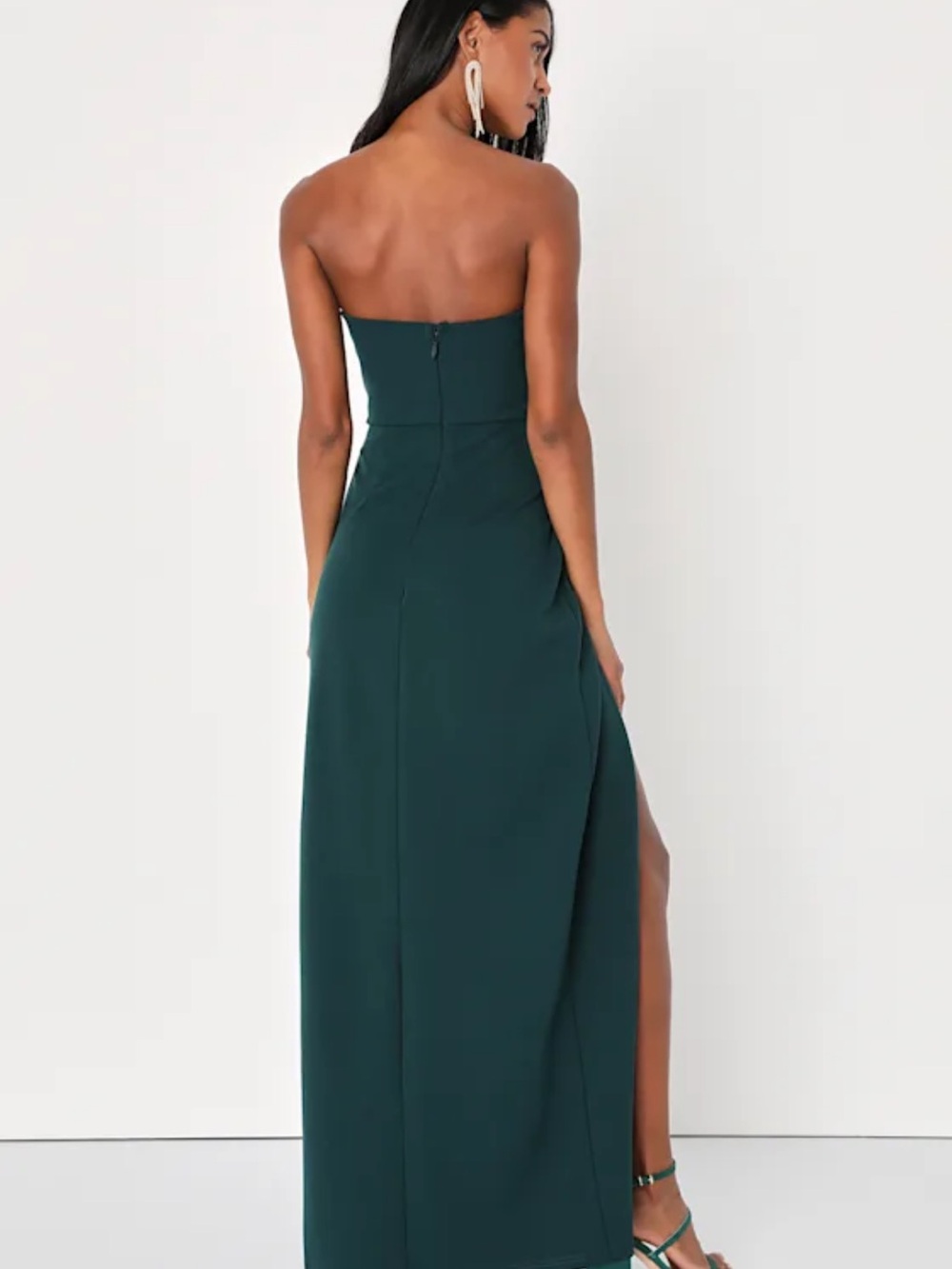 Strapless Emerald Green Split Maxi Dress
